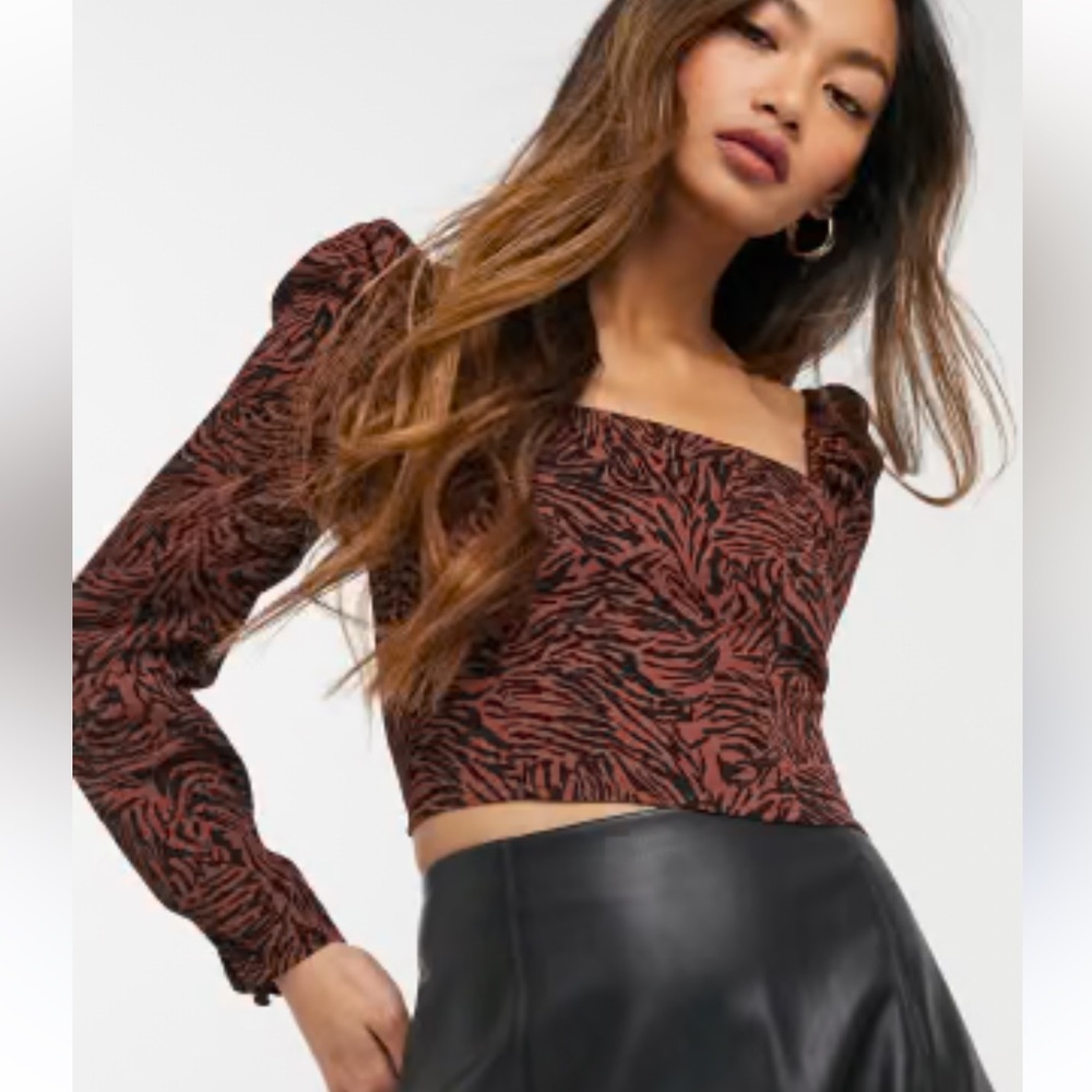 & Other Stories zebra print square neck top in brown size 6